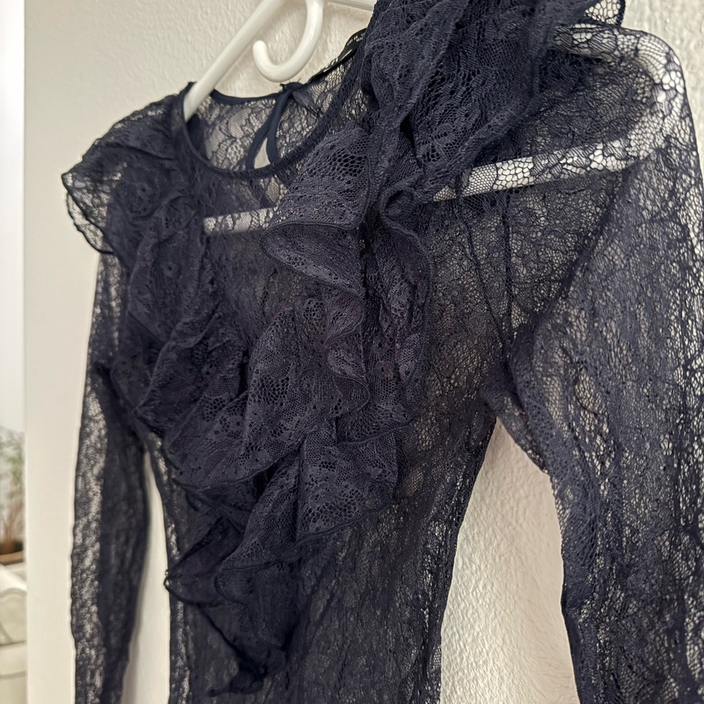 ZARA Blue Lace Ruffle Top - Picture 2 of 6